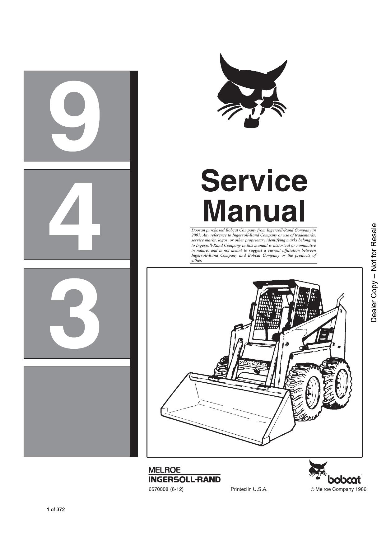 943 Loader Service Manual Bobcat